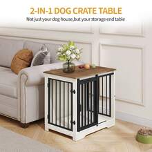 HEXCELEN Dog Crate Furniture, 27.2" Double Door Dog Crate With Barn Door, Dog Kennel Indoor, End Side Table Wooden Dog Crates For Small Medium Dogs, Anti-Chew Anti-Escape, White Brown - White/brown - View 3