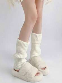 1 Pair Women's Fashionable Beige Knitted Slouch Socks, Winter Wear