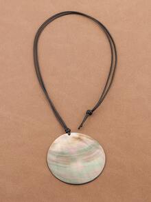 1 件时尚大型天然海螺壳圆形吊坠蜡绳项链适合女性日常佩戴 - 彩色 - 查看 3