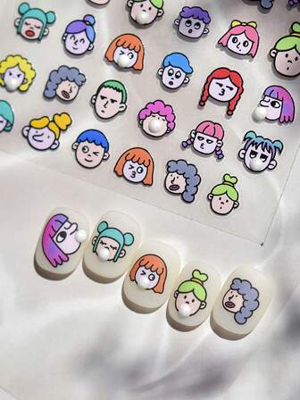 1pc The Colorful Pearl Bubble Girl Pattern Nail Stickers Are Suitable For DIY Creative Nail Salons For Beginners As Sticker Decorations. They Are Perfect Stickers And Decals To Express The Charm Of Women's Nails