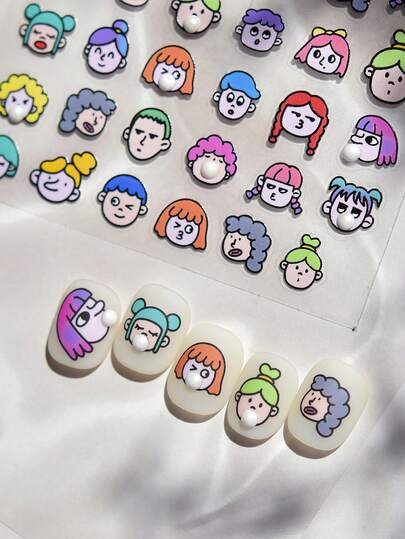 قالب ملصق أظافر بنمط فتاة الفقاعات اللؤلؤية الملونة، مناسب لصالونات الأظافر DIY الإبداعية للمبتدئين كديكورات ملصقة. إنها ملصقات ورسومات مثالية لإبراز جاذبية أظافر المرأة