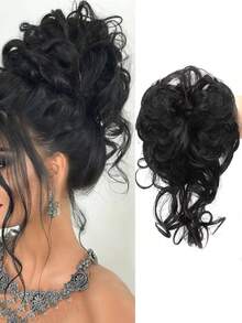 Synthetic Messy Curly Claw Hair Bun Chignon Hair Extensions Scrunchy Fake False Brown Black Hair With Tail For Women Hairpieces - Multicolor - View 19