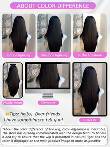 SHUDUO 1 件合成耐热直发假发，黑棕色，中分，纤维制成，适合日常使用，自然逼真（不含配件） - Dark Brown - 查看 8