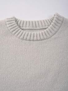 男士休闲宽松纯色套头毛衣，美式街头风，圆领，长袖，百搭，秋冬款 - 淺灰色 - 查看 4