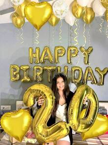 44pcs 16-Inch Gold Happy Birthday Letter Foil Balloon Set, Includes Gold & White Latex Balloons And Heart Foil Balloons, English Happy Birthday Letter Decoration, Party Scene Decor, Happy Birthday, Gold Champagne Balloons, Home Party Background Decor, New Year, Graduation, Birthday Party Decoration
