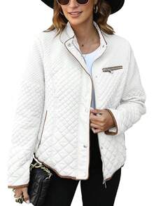 Women's Stand Collar Lightweight Quilted Puffer Padded Zip Coat Spring And Winter, Fashionable Warmth SGL2 - White Diamond - View 6