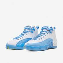 Nike Zapatos de baloncesto de cuero de alta gama Jordan 12 Zoom Retro, cómodos y versátiles, en blanco y azul - Blanco/Azul - Ver 2