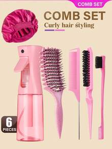 10pcs Hair Styling Tool Kit, Includes Spray Bottle, Sleep Cap, Hair Ties, Styling Comb, Volumizing Brush, Wide-Tooth Comb With Hook, Scalp Massage Shampoo Brush, Tail Comb And Flip-Over Styling Tool, Essential Travel Hair Care Products And Accessories For Salon And Spa, Help Create Ideal Hairstyles - Multicolor - View 17