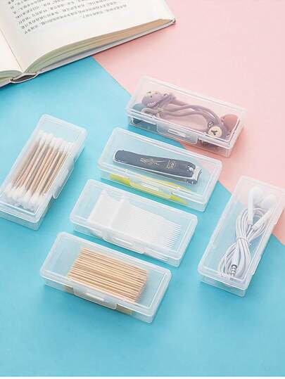 Organizador de viagem transparente 1/2, com tampa, adequado para viagem, mini caixa de armazenamento de palitos, fio dental de limpeza, organização elegante de itens essenciais para cozinha e banheiro, limpeza de mesa, escovação labial, fita adesiva, brincos, porta-comprimidos, acessórios de viagem, itens essenciais para cruzeiros, itens essenciais para viagem, férias na praia, férias de verão, acessórios escolares, materiais de volta às aulas, joias, armazenamento de itens pequenos