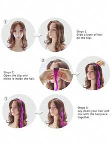 12件装闪亮发饰夹，20英寸闪光发饰接发片，夹式合成假发，发饰套装，耐热闪亮仙女发饰，适合女性和女孩日常佩戴、派对和万圣节，爪夹、发爪、发夹、发卡 - 彩色 - 查看 9