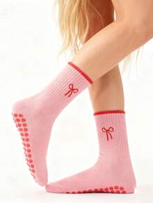 欧盟尺码 36-43，1 双/女士普拉提防滑袜，瑜伽防滑袜，可爱芭蕾防滑运动袜 - 珊瑚粉 - 查看 4