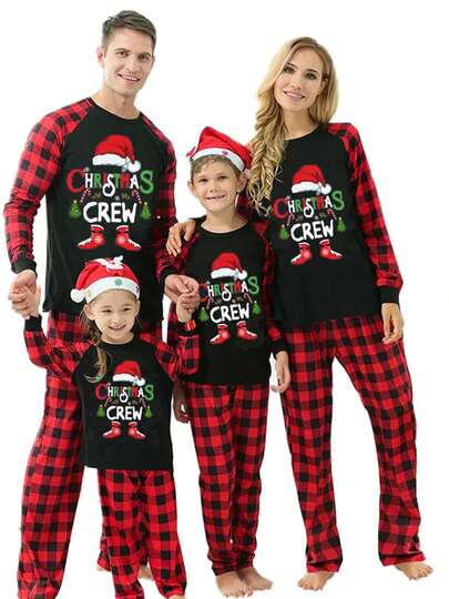 Christmas Parent-Child Outfit, This Matching Family Sleepwear Features Classic Plaid, Letter, Christmas Hat Print, Long Sleeved Top And Elastic Waistband Pants Set Or Baby Jumpsuit, Making These Sleepwear Perfect For Christmas Celebrations. Super Soft, Skin Friendly, Durable And Not Easily Deformed, With Good Breathability, Comfortable To Wear. Perfect And Comfortable Pajamas Are Perfect For Christmas Morning Photos, Movie Nights Strolling, Traditional Gift Giving, And Having Breakfast With Santa Claus.