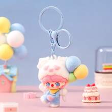1pc Casual Street Style Cartoon Flocked Balloon Didi Keychain Pendant, Cute Figurine Creative Gift, Couple Backpack Charm