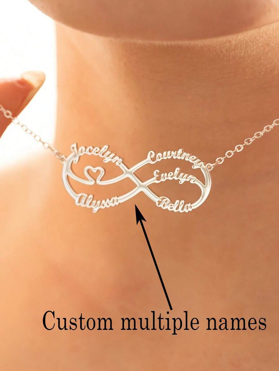 1PC Custom Unlimited Name Pendant Necklace, Can Be Customized With 1-6 Names, Personalized Family Jewelry, Stainless Steel Jewelry, Custom Necklace, Women's Necklace, Name Necklace, Customizable Items, Jewelry Women, Name Necklace Customization, Christmas Gift, Halloween Jewelry, Personalized Gifts, The Best Gift For Family Elders - Multicolor - View 1