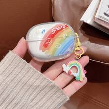 可爱彩虹笑脸吊坠，适用于 Redmi Buds 6 Lite 无线蓝牙耳机、Redmi Buds 5pro/6 Pro 蓝牙耳机保护套、Buds 5/6s/6/7s/Buds 6Play/4lite 保护壳，创意透明防摔少女风设计 - 彩虹笑臉+掛飾 - 查看 5
