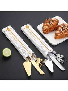 2/3/4 Pieces Set Stainless Steel Cake Cutlery Set With Floral Handle, Professional Cake Cutting Tool, Wedding Gift - Multicolor - View 4