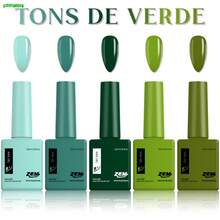 Kit Of 5 Zem Or XD LED UV Gel Nail Polishes In Vivid And Bright Colors, Soak Off Color Coat - 綠色色調 - 查看 5