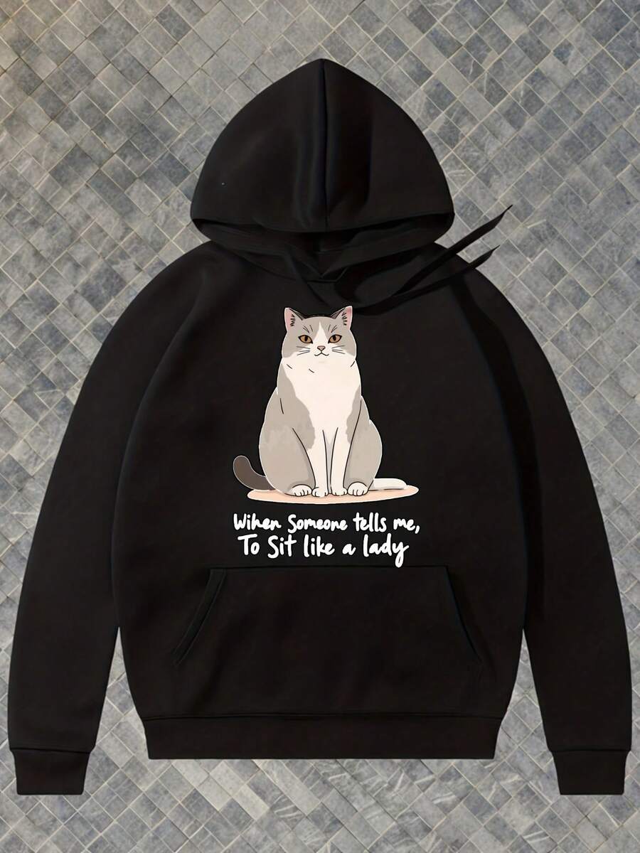 Mens Funny Cat Graphic Hoodie With When Me To Sit Slogan Black Retro Fit Sweatshirt Long Sleeve Casual Pullover For Autumn Winter Humorous For Men - 款式8 - 查看 1