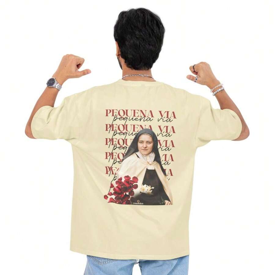 Santa Teresinha Unisex Cotton T-Shirt Comfort And Faith Unisex Blouse - 奶油色 - 查看 1