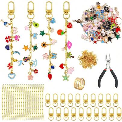 42pcs/62pcs DIY Keychain Making Kit, Creative Fashion DIY Keychain Accessories, Suitable For Holiday Gifts