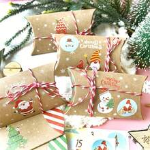 12pcs Christmas Pillow Boxes With Ropes, Candy Packaging Boxes, Christmas Party Gift Packaging Advent Calendar Gift Packaging Box Christmas Matching Supply - Multicolor - View 4