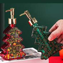1 Pc Christmas Hand Soap Bottle, Festive Glass Pump Dispenser With Golden And Green Lid - Holiday Santa Claus Reindeer Snowman Designs, Portable Travel Shampoo & Body Wash Container For Decorations - Multicolor - View 8