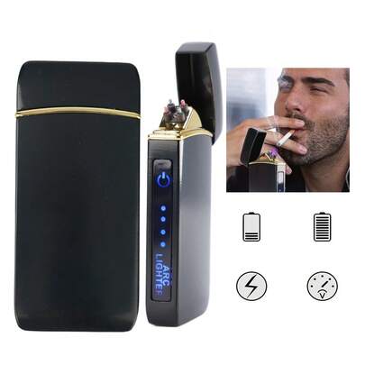 Windproof Arc Lighter With Smart Power Indicator - USB Rechargeable 220mAh Flameless Design For Travel & Camping, Zinc Alloy Construction In Black