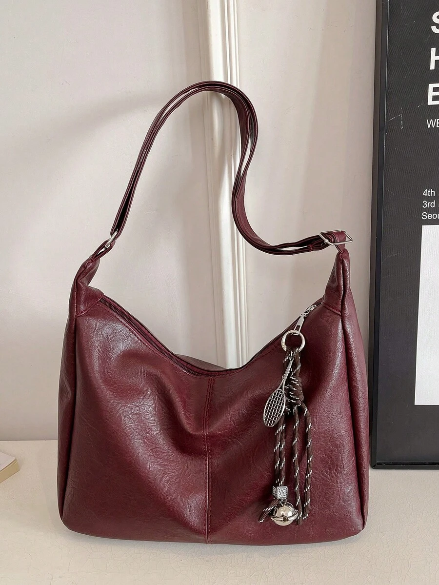 Fashionable Large Capacity Shoulder Tote Bag For Women, Design - Burgundy - View 1