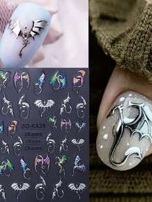 2 Adesivos de Unhas com Relevo de Dragão Voador Legal - Elementos Decorativos de Natal, Ano Novo e Ano Novo em Degradê de Cores, Design de Arte de Dragão Voador e Morcego Legal, Adequado para Uso Diário, Casamento e Festivais de Mulheres, Adesivos de Unhas Descartáveis e Adesivos de Decoração de Unhas de Estilo Chinês Fáceis de Colar