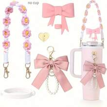 AiScrofa 4 件套杯子配件套装 - 仿珍珠链编织设计水瓶手柄带、硅胶杯套