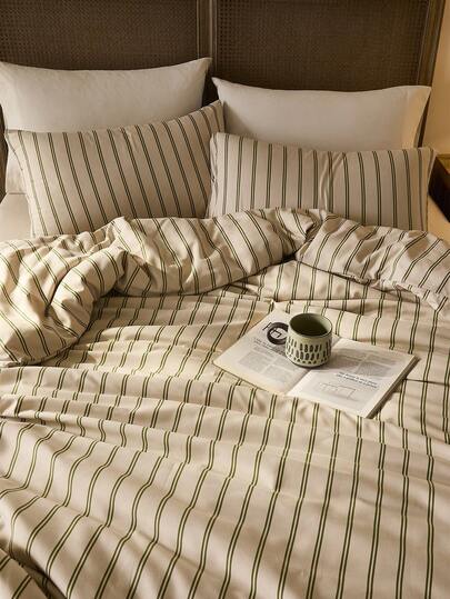3pcs 100% Polyester Vintage Striped Print Duvet Cover Set, 2 Pillow Shams + 1 Duvet Cover (No Bed Sheet)