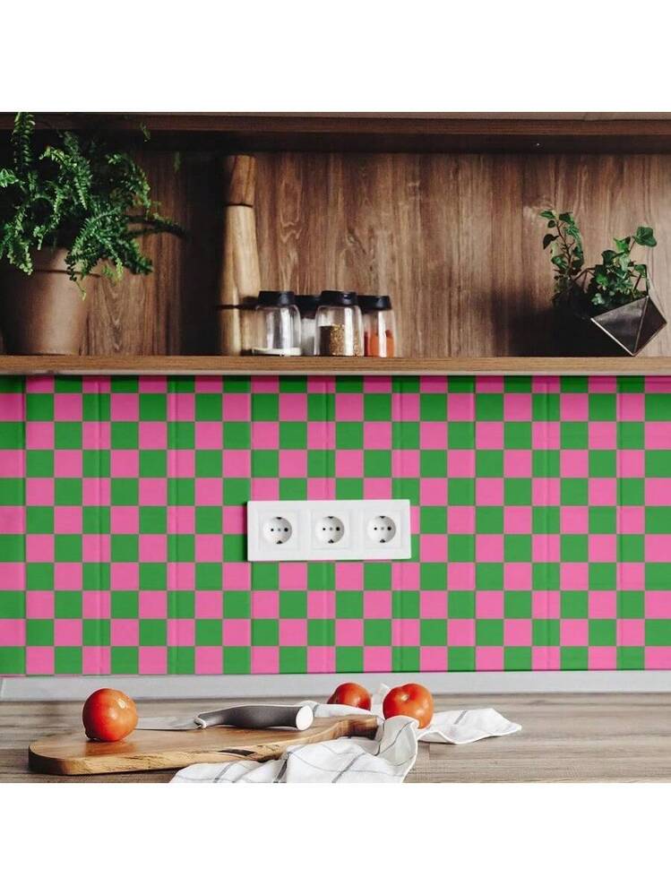 Retro Turquoise Checkered Peel And Stick Wallpaper – 70s Funky Geometric Contact Paper, 15.75" X 9.8 Ft, Waterproof For Cabinets, Drawers & Smooth Walls
