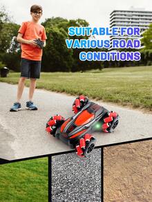 1 件 2.4GHz 遥控特技车玩具，4WD 360° 翻转漂移遥控赛车，全地形越野车玩具，适合 4-12 岁男孩和女孩的生日/圣诞节/新年礼物（蓝色/红色） - 彩色 - 查看 6