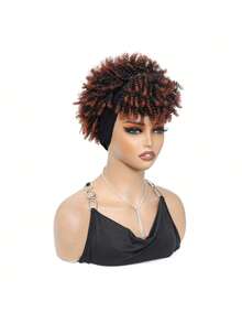 Curly Wigs For  Women, Headband Wigs With Bangs, Synthetic Short Afro Kinky Curly Wig With Headband Attached, Drawstring High Afro Puff Brown Curly Wig Turban - Đồng - Xem 4