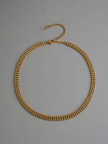 Nooxian 1 件不锈钢空心串珠项链，时尚女士短款颈链，百搭日常佩戴配饰 - 金黃色 - 查看 4