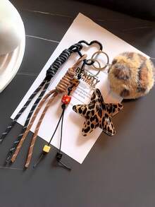 1PC Y2K Leopard Hairball Badminton Leather Heart Bag Accessories Keychain Accessories Car Pendant Can Be Used For Bag Pendant Pendant. Gifts Valentine's Day Stylish For Teen Girls Women College Students Teacher White-Collar Workers Rookies & White-Collar Workers Gift Accessories Decor Present Car Accessories Women Key Chain Charms Back To School Supplies Gifts For Teachers