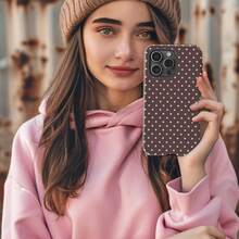 Pink & Brown Polka Dot Phone Case, Cute Aesthetic Y2K Style, Compatible With 17/16/15/14/13/12/11 Pro Max - Brown - View 2