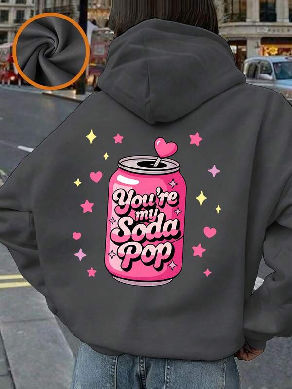 Tween Mädchen Grafik Muster Thermofutter Kapuzenpullover, warm & bequem für Herbst/Winter