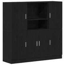 Juego de gabinetes de cocina Larryhot de 3 piezas, madera de ingeniería negra, adecuado para varias habitaciones (entrada, baño, oficina), estructura robusta, fácil de montar, ideal para almacenamiento y decoración. - Negro - Ver 2