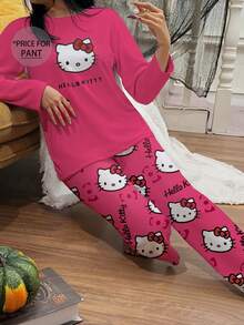 1 件 Sanrio Hello Kitty 卡通印花女士睡衣裤，卡通人物设计，时尚派对礼物，送给朋友的最佳礼物睡裤 Hello Kitty 商品睡衣衣服睡衣女士夏季服装女士裤子