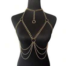 A Fashionable Female Chain Link With A Neckchain And Multi-Layer Tassels, A Sexy Body Chain, And  Bikini Dress Chain Can Better Highlight  Figure - 金色 - 查看 7