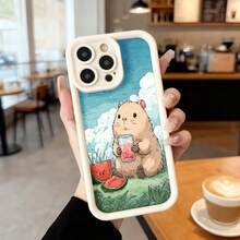 Watermelon Hamster Design Black Edge Phone Cover, Light Blue With Animal Drinking Watermelon Juice Illustration, Ideal For Daily Use In Cafes And Casual Spaces Suitable For Apple Series Phones - Burgundy - View 4