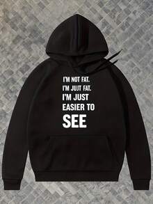 Men S Funny   Hoodie - I M Not I M   M Just Easier To See Slogan Print Sweatshirt, Black Oversized Fit Hooded Pullover For  , Casual Humor Pparel For Plus Size Men - 款式6 - 查看 1