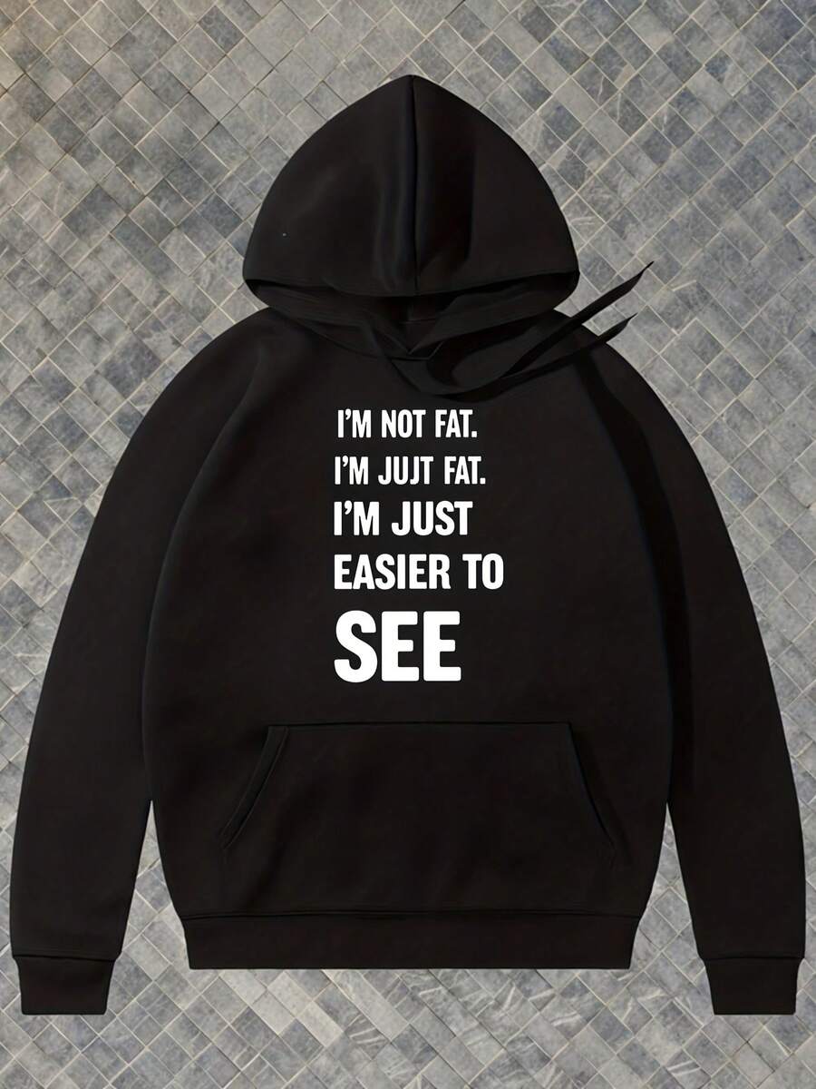 Men S Funny   Hoodie - I M Not I M   M Just Easier To See Slogan Print Sweatshirt, Black Oversized Fit Hooded Pullover For  , Casual Humor Pparel For Plus Size Men - 款式6 - 查看 1