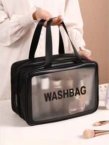 2/1 geantă de machiaj de călătorie cu strat dublu, geantă de toaletă din PVC, geantă organizatoare multifuncțională, suport pentru pensule de machiaj, geantă de depozitare pentru cosmetice, geantă cosmetică separatoare pentru umed și uscat, esențială pentru călătoriile de toamnă, organizare și depozitare, geantă de plajă, geantă de mână, potrivită pentru ruj, pensule de machiaj, creioane de machiaj, fard de pleoape, oglindă, creion de ochi, luciu de buze, îngrijire a pielii, periuță de dinți, cupă pentru periuță de dinți, săpun, șampon, pieptene, ceas, telefon, colier, bijuterii, produse digitale, depozitare - Multicolor - Vizualizare 7