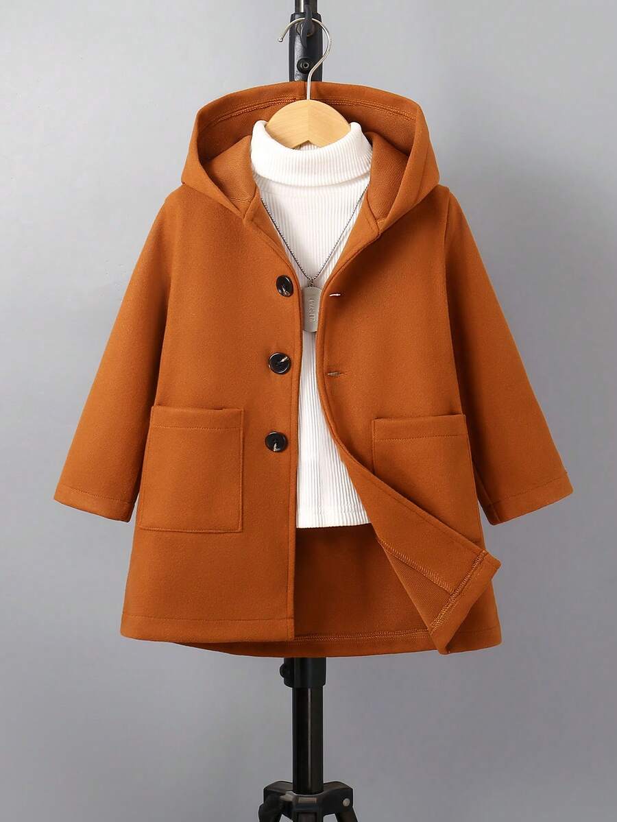 男童纯色休闲连帽长袖外套 - 棕色 - 查看 1