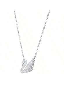 Swarovski SWAN 經典銀天鵝鎖骨鏈銀色鏈條項鍊女母親節禮物聖誕節禮物女友禮物生日禮物時尚項鍊女 - 銀色 - 查看 4