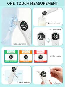 Non-Contact Handheld Mini Digital Thermometer, Quickly Measures Forehead And Ear Temperature