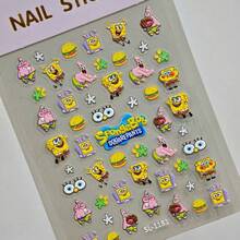 SpongeBob SquarePants 1pc SpongeBob Cartoon Nail Art Sticker, Anime DIY 3D Nail Sticker, Art Decor Self-Adhesive Waterproof Sticker, Nail Art Gift, Halloween Gift, Christmas Gift - Multicolor - View 8