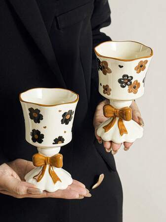 1pc Ins Style Ceramic Mug With Bow Decor, Flower Cup, Breakfast Milk Cup, Home Water Cup, Afternoon Tea Coffee Cup, Latte Art Cup, Juice Beverage Cup, Dessert Ice Cream Cup, Couple Water Cup, Holiday Gift Mug